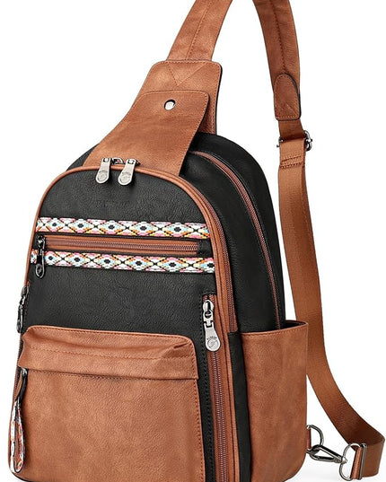FADEON Large Sling Bag for Women, Leather Crossbody Purse Designer Anti Theft Sling Backpack, RFID Fanny Packs for Travel