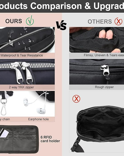 Mini Belt Bag for Women, RFID Small Fanny Pack, Womens Fashion Waist Packs with Extender Strap, Crossbody Bum Bags