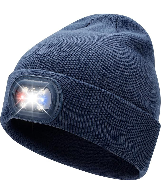 AOPREL Beanie with The Light, Unisex USB Rechargeable Headlamp Winter Knitted Cap for Men Dad Husband