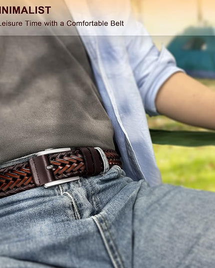 BULLIANT Mens Belts,Leather Woven Braided Belts for Gift Men Casual Jeans Golf