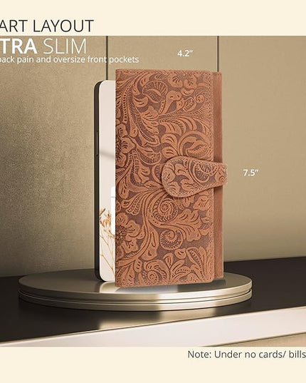 Real Leather Women Wallet Leather with RFID Blocking -Trifold Card Holder Designer Ladies Clutch with ID Window Wallets