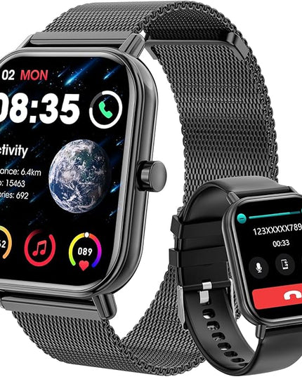 Smart Watch for Women Men, Fitness Tracker Watch for Android Phones iPhone Compatible, 1.85" Smart Watches for Women Men, 110+ Sport Modes Smartwatch (2 Strap)
