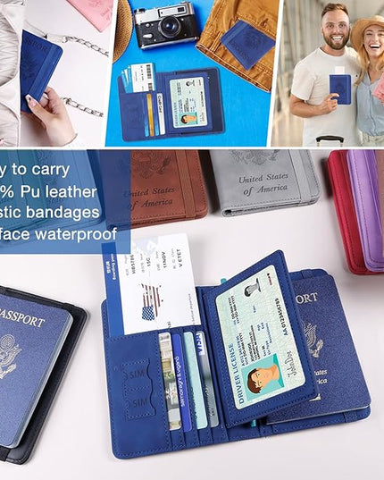 Melsbrinna Rfid Passport Holder for Travel women/Men, Cute Passport Wallet Rfid Blocking Card Slots, Rfid Passport Cover/CaseTravel Wallet, Passport Book Holder (1, Blue5)