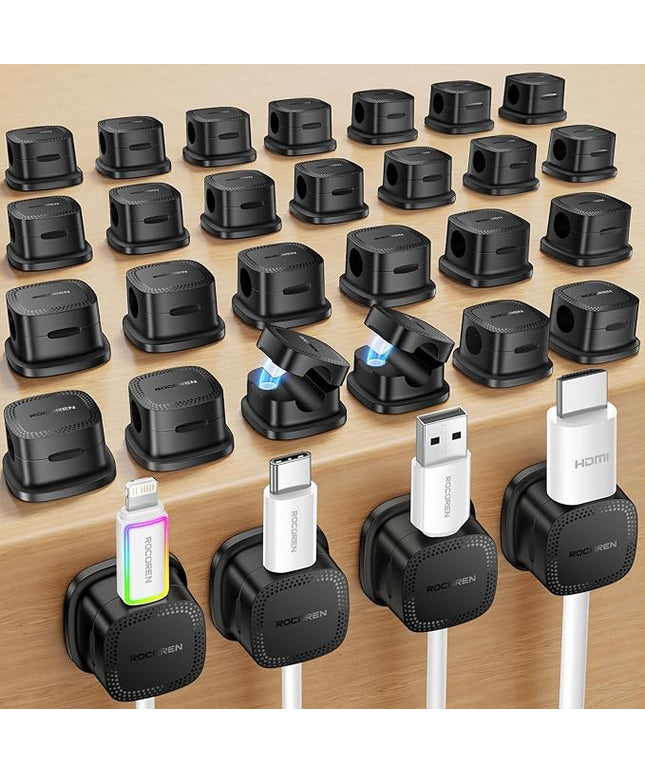 30-Pack Magnetic Cable Clips Cord Organizer,Cable Straps Smooth Adjustable,Rocoren Cable Management Accessories,Cable Holder Clips Wire Holder Keeper for Desktop,Nightstand,Home Office,Workspace,Phone