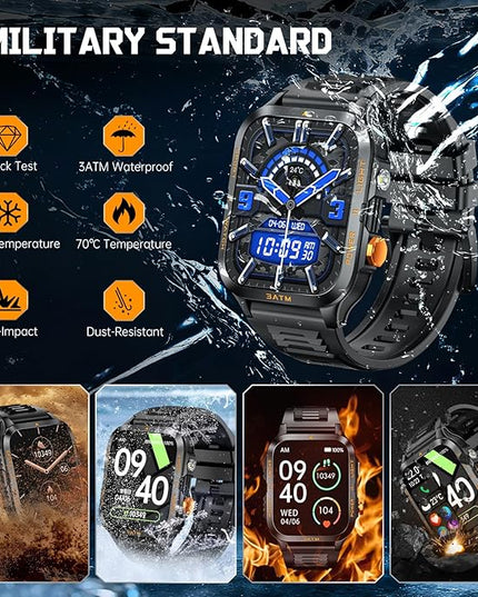 Military Smart Watches for Men (Answer/Make Calls) with Powerful Flashlight 1.96" HD, Outdoor Tactical Smartwatch with Big Battery 880mAh Sport Modes Health Monitor 3ATM for iPhone/Android