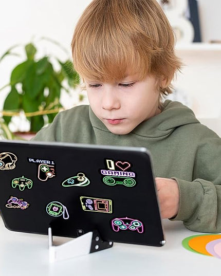 75 Pcs Neon Gamer Gamepad Kids Stickers, Game Controller Joystick Video Gaming Sticker for Water Bottle, Waterproof Decals for Teens Girls Boys Students Adults