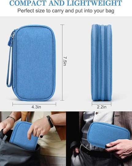 FYY Electronic Organizer, Travel Organizer Bag Pouch, Electronic Accessories Carry Case, Portable Waterproof Double Layers All-in-One Storage Bag for Cable, Cord, Charger, Phone, Earphone, Cyan