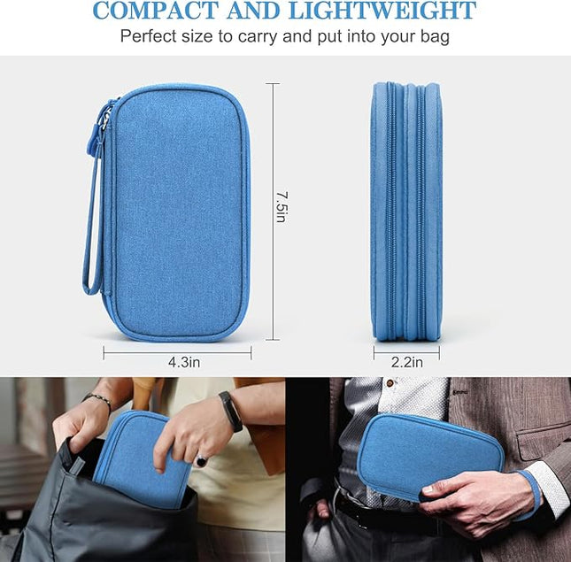 FYY Electronic Organizer, Travel Organizer Bag Pouch, Electronic Accessories Carry Case, Portable Waterproof Double Layers All-in-One Storage Bag for Cable, Cord, Charger, Phone, Earphone, Cyan