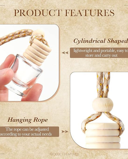BBTO 50 Pcs Hanging Car Air Freshener Car Diffuser Bottles Empty Glass Perfume Bottle Freshener Diffuser Bottle Pendant for Essential Oil Fragrance Aromatherapy Bottle Ornament (Cylinder)