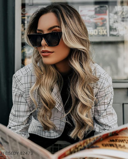 FEISEDY Vintage Square Cat Eye Sunglasses Women Trendy Cateye Sunglasses B2473
