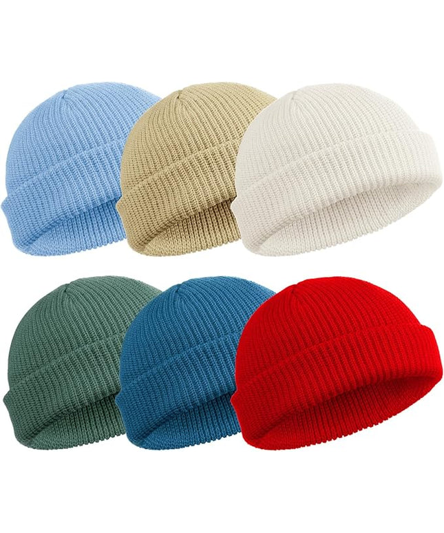 SATINIOR 6 Pieces Trawler Beanie Watch Hat Roll up Edge Skullcap Fisherman Beanie Unisex