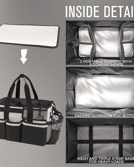 Wearable Cleaning Caddy, Cleaning Caddy Supplies Organizer with Handle & Shoulder Straps for Housekeepers, Under Sink & Car Cleaning Tool Organizers Bag with 4 Foldable Divider (Beige)