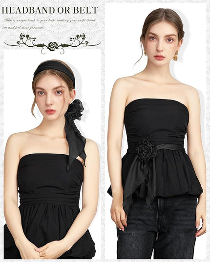 Chiffon Scarf for Women, Removable Flower Neck Scarf Light Soft Fashion Rose Scarves Versatile Headband or Hair Band