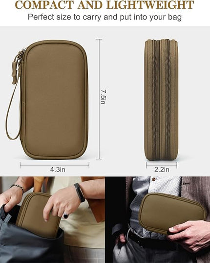 FYY Electronic Organizer, Travel Cable Organizer Bag Pouch Electronic Accessories Carry Case Portable Waterproof Double Layers All-in-One Storage Bag for Cable, Cord, Charger, Phone, Earphone Brown