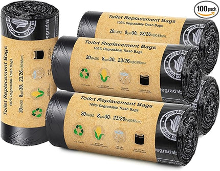 BLIKA 100 Count Toilet Replacement Bags, 8 Gallon, 30 Liter, Heavy Duty 1 Mil, Compost Bags 8 Gallon, Camping Toilet Bags for Portable Toilet, Car Travel, Camping, Long Trips