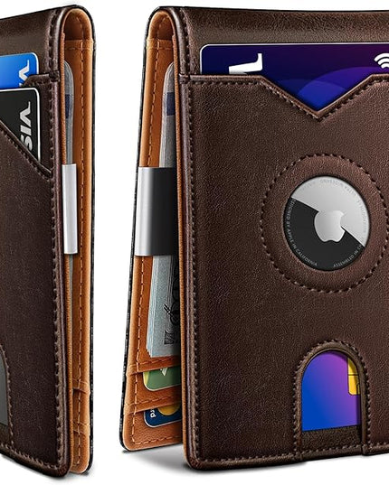 miyozi Airtag Wallet for Men,with Money Clip 11 Cards Slim Front Pocket Leather RFID Blocking Wallet with Gift Box