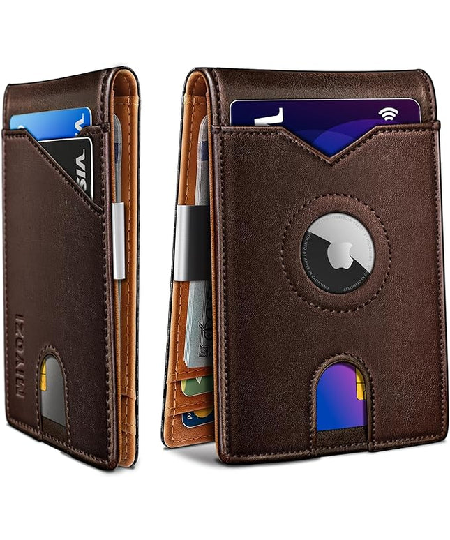 miyozi Airtag Wallet for Men,with Money Clip 11 Cards Slim Front Pocket Leather RFID Blocking Wallet with Gift Box