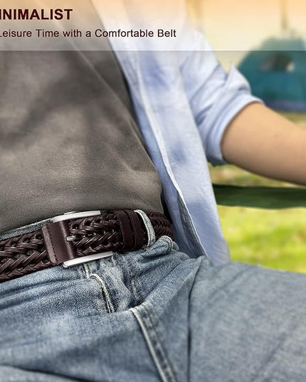 BULLIANT Mens Belts,Leather Woven Braided Belts for Gift Men Casual Jeans Golf