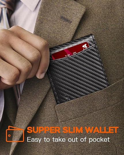 RUNBOX Slim Wallet for Men Genuine Leather RFID Blocking Bifold Minimalist Front Pocket Mens Wallet with Money Clip Thin Gift Box