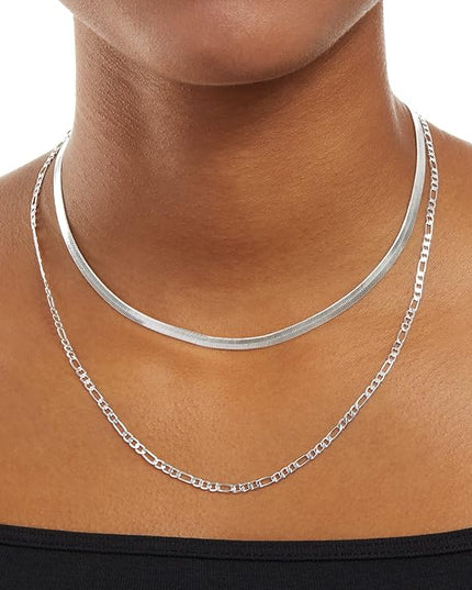 Amazon Essentials 14k Gold or Sterling Silver Plated Figaro Chain Necklace