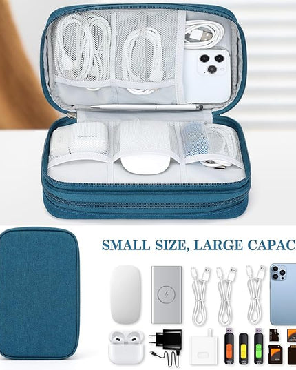 FYY Electronic Organizer, Large Travel Cable Organizer Bag Pouch Electronic Accessories Carry Case Portable Waterproof Double Layers All-in-One Storage Bag for Cable, Cord, Charger, Phone, Dark Green