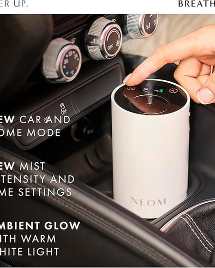 NEOM Wellbeing Pod Mini+ Essential Oil Diffuser, White I Waterless and Wireless I Portable & Versatile - car, Office or Home I Up to 125 Hours of Natural Fragrance use per Charge