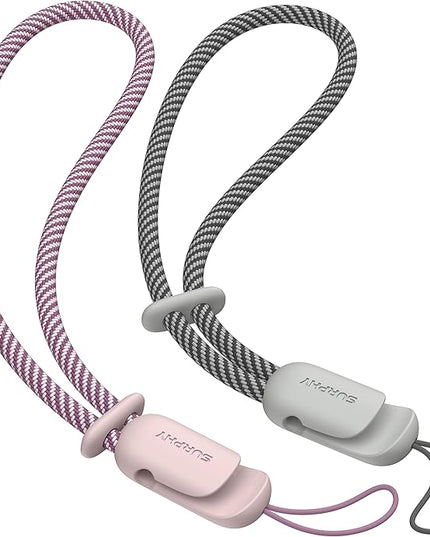 SURPHY 2 Pack Phone Lanyard for Cellphone Case, Phone Wrist Strap for Case, Cellphone Strap with 2-Color Braided, Charm Wrist Lanyard for Women and Men, Pink & Gray