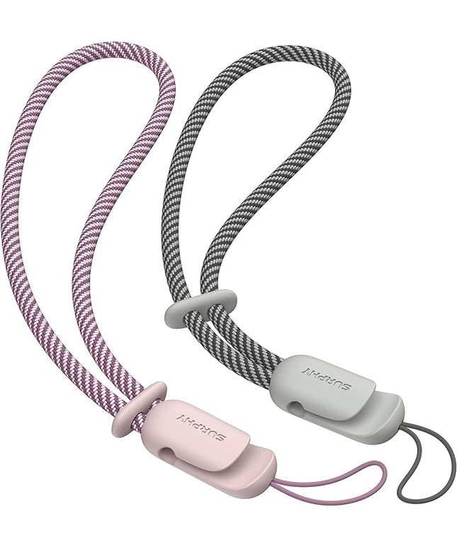 SURPHY 2 Pack Phone Lanyard for Cellphone Case, Phone Wrist Strap for Case, Cellphone Strap with 2-Color Braided, Charm Wrist Lanyard for Women and Men, Pink & Gray