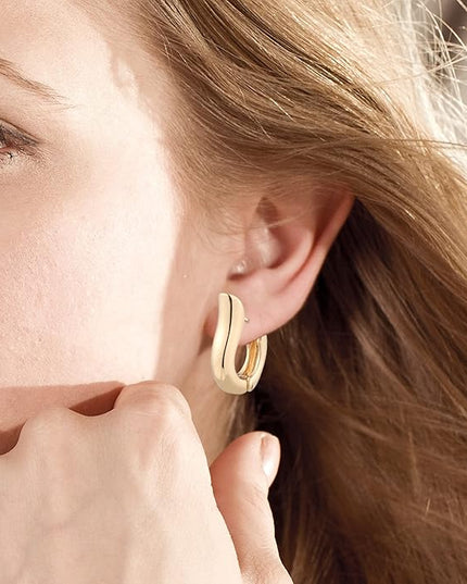 9 Pairs Gold Chunky Hoop Earrings Set for Women, 14K Gold Plated Twisted Huggie Hoop Earring Hypoallergenic, Lightweight Thick Open Hoops Earrings Jewelry Gifts.