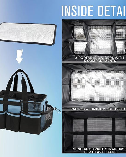 Wearable Cleaning Caddy, Cleaning Caddy Supplies Organizer with Handle & Shoulder Straps for Housekeepers, Under Sink & Car Cleaning Tool Organizers Bag with 4 Foldable Divider (Blue)