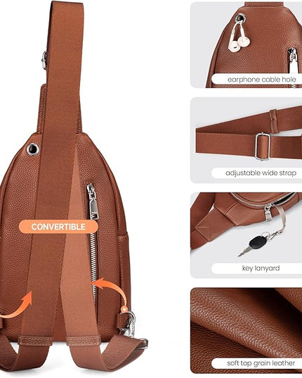 befen Anti Theft Genuine Leather Sling Bag for Women RFID Small Crossbody Bag Chest Bag Leather Fanny Packs for Travel