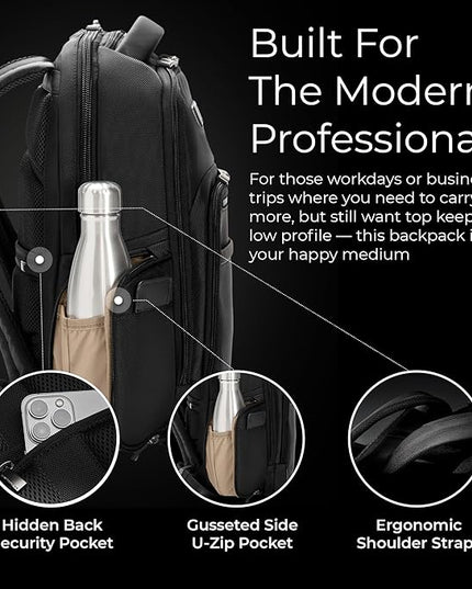 Briggs & Riley Medium Backpack for Women & Men - Laptop Backpack, For Work & Travel, Carry On Size, Lightweight & Durable, Padded Straps, Fits up to 14" Laptop - @work Collection, Black
