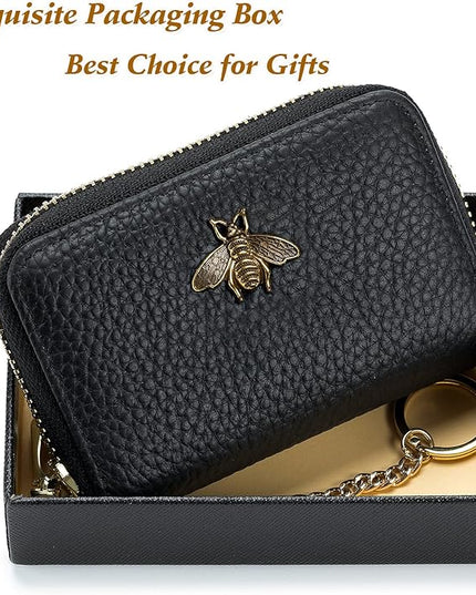 imeetu RFID Credit Card Holder, Small Leather Zipper Card Case Wallet for Women