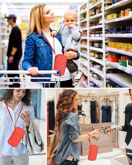 RFID Family Passport Wallet Holder Waterproof, Travel Document Organizer Credit Card Clutch Bag for Men Women (RFID Orange)