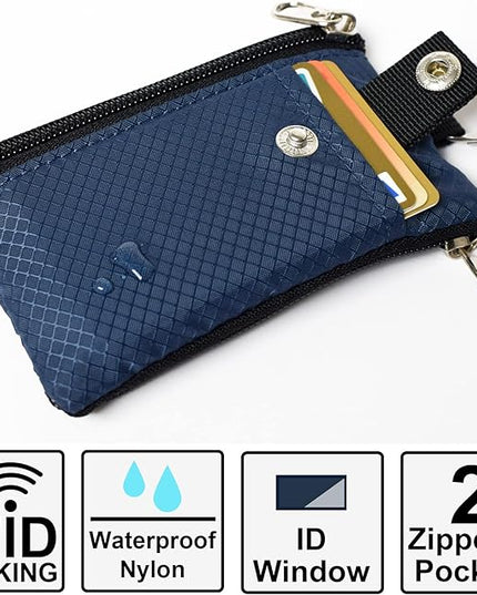 Minimalist RFID Blocking Small Wallet with ID Window,WaterResistant Zip Id Case Wallet with Lanyard Keychain for Cards,Cash,Travel,Women,Men