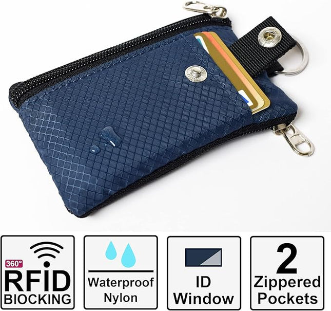 Minimalist RFID Blocking Small Wallet with ID Window,WaterResistant Zip Id Case Wallet with Lanyard Keychain for Cards,Cash,Travel,Women,Men