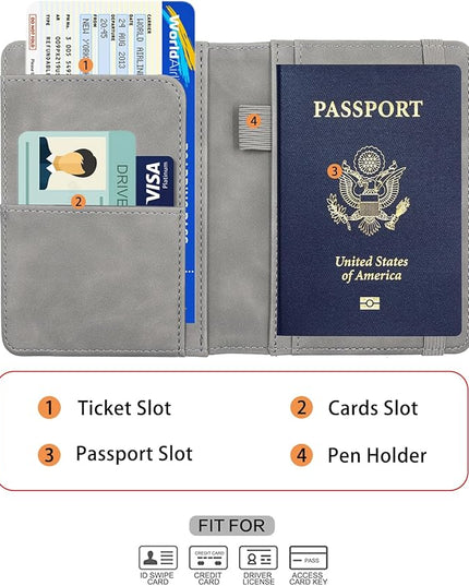Melsbrinna Premium Leather Passport Holder Covers Case, Waterproof Rfid Blocking Travel Wallet Passport Holder with Pen Holder, Cute Passport Book for Women/Men