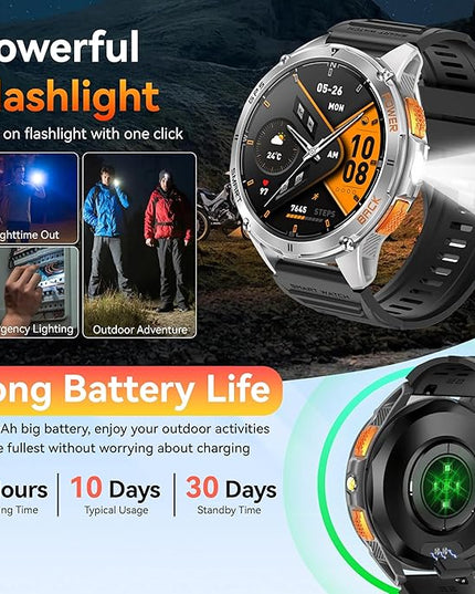 KPEP GPS Military Smart Watches for Men with 2 Straps, 1.43" AMOLED, LED Flashlight, IP68 Waterproof Smartwatch, Make & Answer Calls, 170+ Sports Modes, Compass, Fitness Tracker Watch for iOS Android