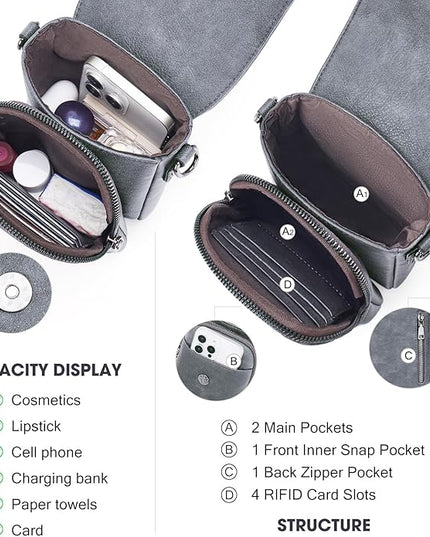 POIUGOYA Small Crossbody Bags for Women Trendy,Leather Triple Compartment Cell Phone Crossbody Wallet Purses with Card Slots