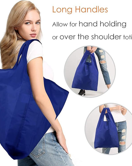 BeeGreen Reusable Shopping Bags with Handles - 12 Pack Foldable Polyester Tote Bags Bulk with Zipper Pouch, Travel Tote Cloth Bag for Women Holiday Beach, Washable Reusable Gift Bag for Groceries
