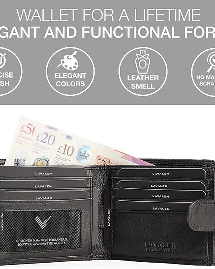 Lavalen Soft Leather Wallet for Men - Mens Wallet Bifold with Zipper Coin Pocket - Holds Bills, Credit Cards, Coins - Carteras para Hombres Piel - Billeteras de Hombres Cuero Original - RFID Blocking.