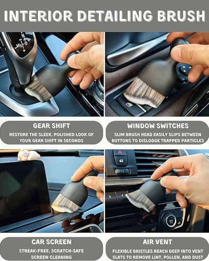 18Pcs Professional Car Interior Detailing Kit All-in-One Cleaning Tools for Windows, Dashboard, Vents, Windshield Cleaner Brush, Magic Sponge, Chamois Cloth, Detailing Brushes & Accessories