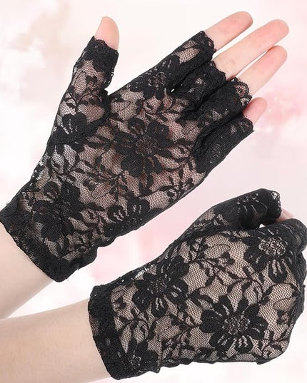 Women Short Lace Gloves, Sunblock Fingerless Bridal Wrist Glove, Short Black Lace Gloves Fingerless for Wedding, Tea Party, Cosplay, Costume, Opera Evening Prom