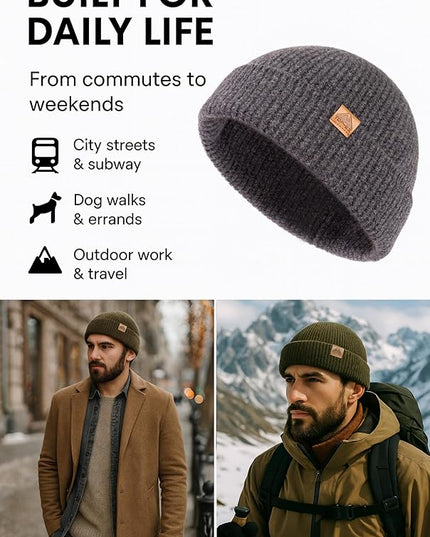 TOP-EX PolarWool™ 100% Merino Wool Fisherman Beanie Hat | Soft Single Layer Warm Short Sailor Trawler Cap for Men Women