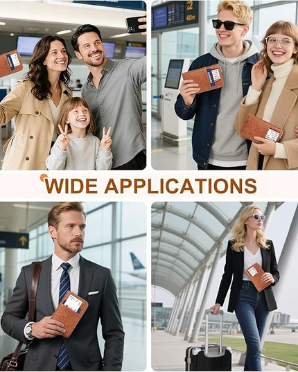 Family Passport Holder Wallet with Zipper, RFID Blocking Travel Document Organizer, PU Leather Passport Wallet for Women Men, Passport Cover Travel Wallet for Boarding Pass, ID, Money, Tickets
