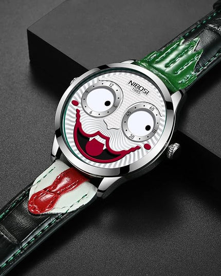 NIBOSI Watches for Men Analog Quartz Clown Dial Wrist Watches Unique Weird Fashion Cool Watch Waterproof Leather Strap Men's Watches