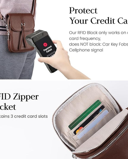 befen Genuine Leather Small Crossbody Bags for Women, Multi Pocket Cell Phone Crossbody Purse with RFID Blocking Card Slots