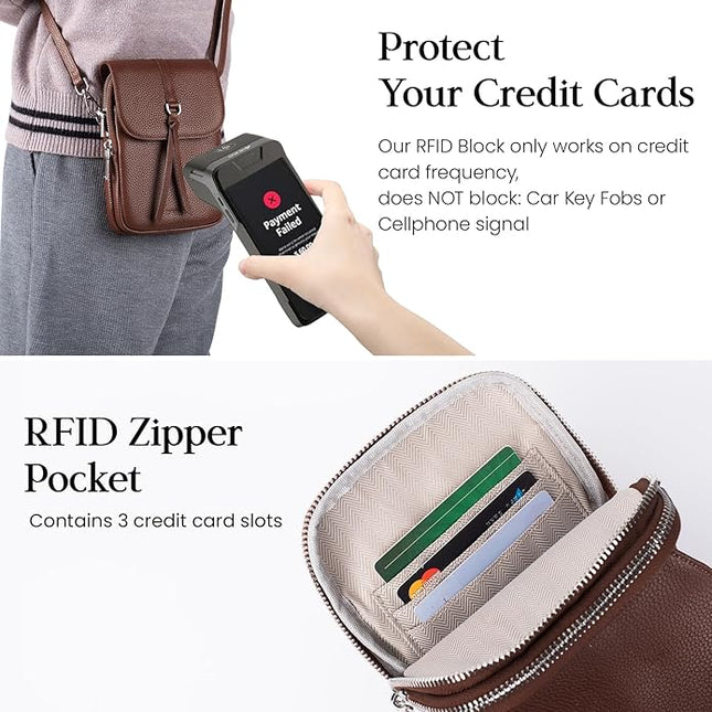 befen Genuine Leather Small Crossbody Bags for Women, Multi Pocket Cell Phone Crossbody Purse with RFID Blocking Card Slots