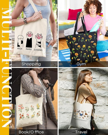 AUSVKAI Canvas Tote Bag Aesthetic for Women, Cute Reusable Cloth Cotton Bags for College Shopping Beach Grocery Trendy Gifts