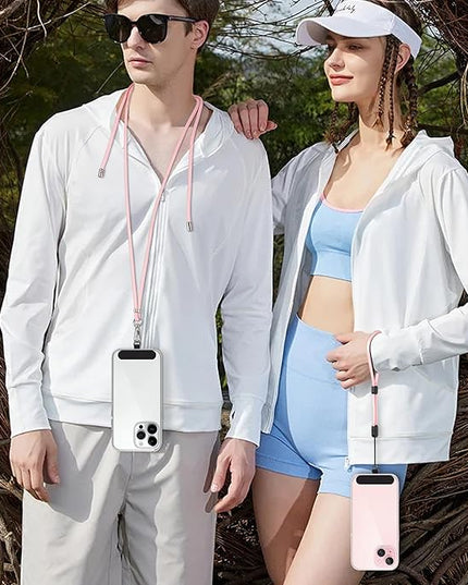 takyu Phone Lanyard, 2 Pack Adjustable Cell Phone Lanyard Crossbody Neck Strap & 2 Pack Phone Wrist Strap with Tether Tabs Compatible for iPhone Android Smartphones-Black LPink